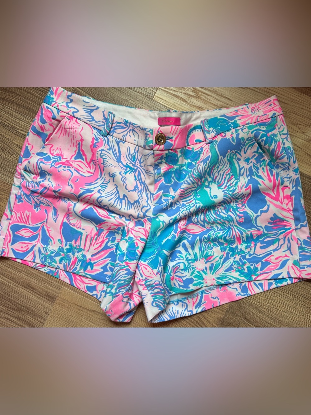 Lilly Pulitzer Pink Turquoise Blue Floral High-Waist Shorts